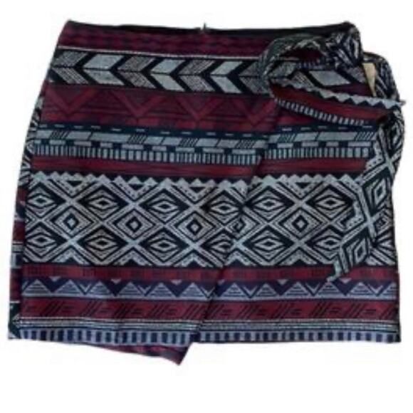 Express Womens Multi Color Mini Skirt Bow Tie on Side Size 16 - Picture 3 of 9